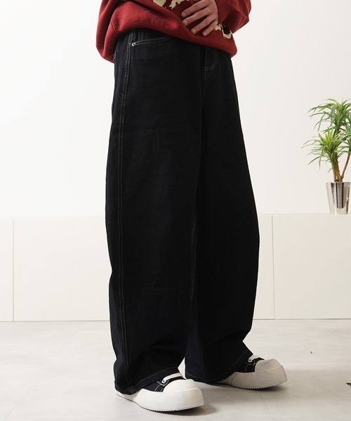 1111clothing（ワンフォークロージング）の「デニム ワイド カーブパンツ / Denim Wide Curve Pants（デニムパンツ・メンズ・ブラック/インディゴブルー・M/S/XL/L）」の15枚目の写真