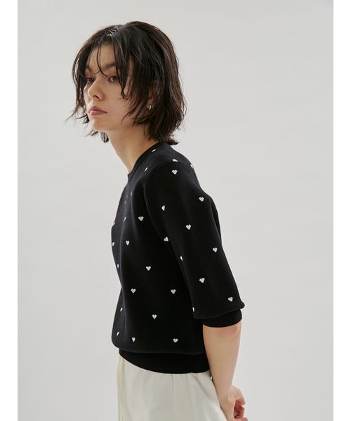 emmi(エミ)の「【HEART】 eco ハーフスリーブハートジャガードニット【アンサンブル可能】(ニット/セーター・レディース・グレー/レッド/ブラック/アイボリー・F)」の12枚目の写真