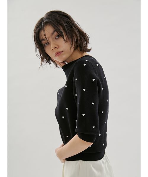 emmi(エミ)の「【HEART】 eco ハーフスリーブハートジャガードニット【アンサンブル可能】(ニット/セーター・レディース・グレー/レッド/ブラック/アイボリー・F)」の13枚目の写真