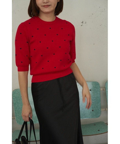 emmi(エミ)の「【HEART】 eco ハーフスリーブハートジャガードニット【アンサンブル可能】(ニット/セーター・レディース・グレー/レッド/ブラック/アイボリー・F)」の7枚目の写真