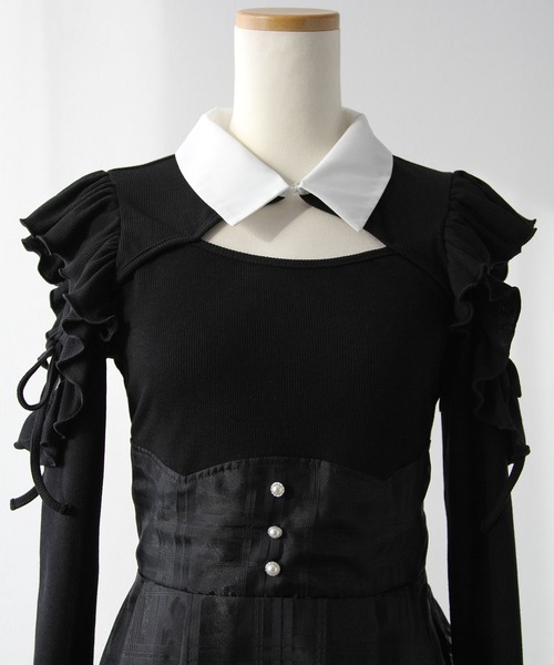 DearMyLoveRose（ディアマイラブローズ）の「デコルテオープンシアーチェックスカートドッキングワンピース【大きいサイズあり】（ワンピース・レディース・ブラック/ブルーグレー・L～LL/M-L/LL～3L）」の13枚目の写真