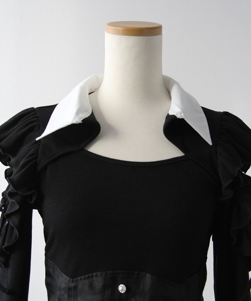 DearMyLoveRose（ディアマイラブローズ）の「デコルテオープンシアーチェックスカートドッキングワンピース【大きいサイズあり】（ワンピース・レディース・ブラック/ブルーグレー・L～LL/M-L/LL～3L）」の14枚目の写真