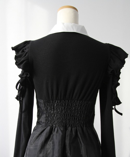 DearMyLoveRose（ディアマイラブローズ）の「デコルテオープンシアーチェックスカートドッキングワンピース【大きいサイズあり】（ワンピース・レディース・ブラック/ブルーグレー・L～LL/M-L/LL～3L）」の15枚目の写真