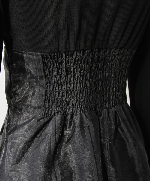 DearMyLoveRose（ディアマイラブローズ）の「デコルテオープンシアーチェックスカートドッキングワンピース【大きいサイズあり】（ワンピース・レディース・ブラック/ブルーグレー・L～LL/M-L/LL～3L）」の18枚目の写真