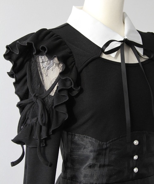 DearMyLoveRose（ディアマイラブローズ）の「デコルテオープンシアーチェックスカートドッキングワンピース【大きいサイズあり】（ワンピース・レディース・ブラック/ブルーグレー・L～LL/M-L/LL～3L）」の19枚目の写真