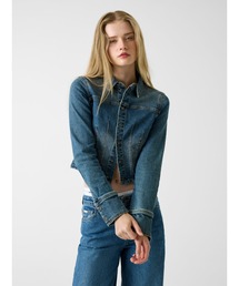 GUESS JEANS | GUESS JEANS Long Sleeves Fitted Cropped Shacket デニムジャケット(デニムジャケット)
