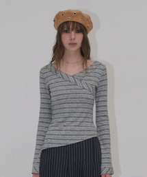 STRIPE V NECK T-SHIRT [GRAY]