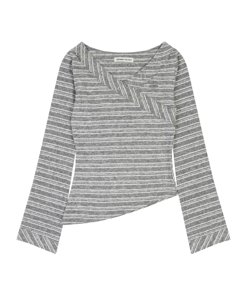 ORDINARY HOLIDAY（オーディナリー ホリデー）の「STRIPE V NECK T-SHIRT [GRAY]（Tシャツ/カットソー・レディース・その他・FREE）」の2枚目の写真