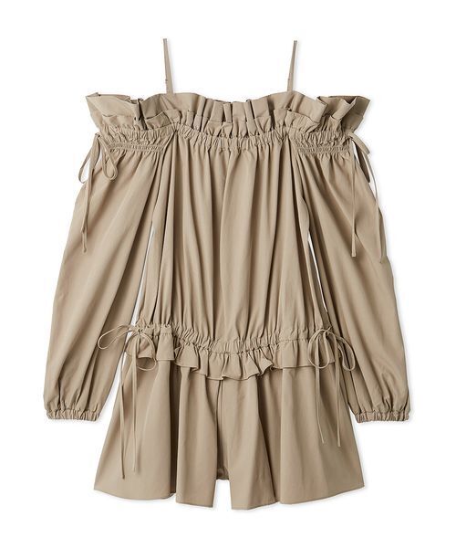 LILY BROWN（リリーブラウン）の「デコルテフリルミニロンパース（つなぎ/オールインワン・レディース・ホワイト/ベージュ/インディゴブルー・F）」の2枚目の写真