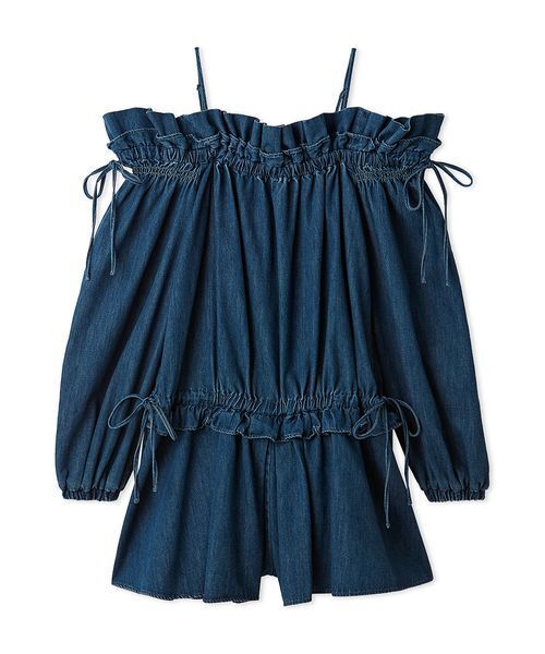 LILY BROWN（リリーブラウン）の「デコルテフリルミニロンパース（つなぎ/オールインワン・レディース・ホワイト/ベージュ/インディゴブルー・F）」の3枚目の写真