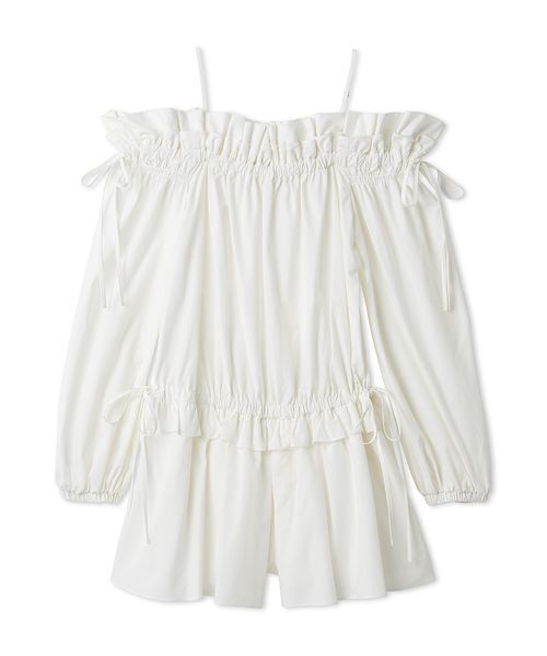 LILY BROWN（リリーブラウン）の「デコルテフリルミニロンパース（つなぎ/オールインワン・レディース・ホワイト/ベージュ/インディゴブルー・F）」の16枚目の写真