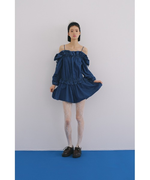 LILY BROWN(リリーブラウン)の「デコルテフリルミニロンパース(つなぎ/オールインワン・レディース・ホワイト/ベージュ/インディゴブルー・F)」の18枚目の写真
