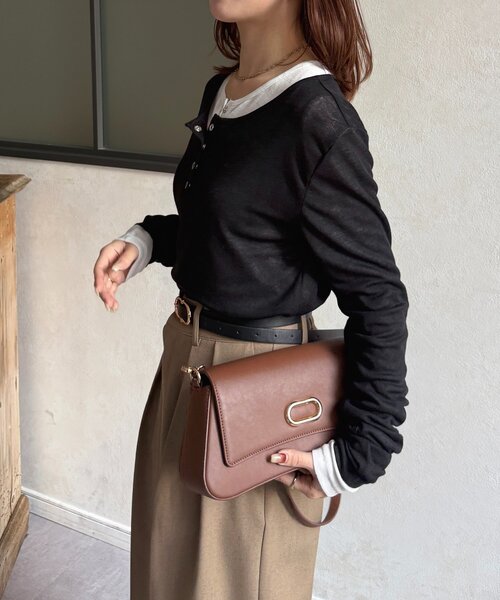 Thevon(ゼボン)の「シアーリブヘンリーネックプルオーバー(Tシャツ/カットソー・レディース・ブラック/カーキ/サックスブルー/オフホワイト/グレー/ピンク/レッド・FREE)」の18枚目の写真