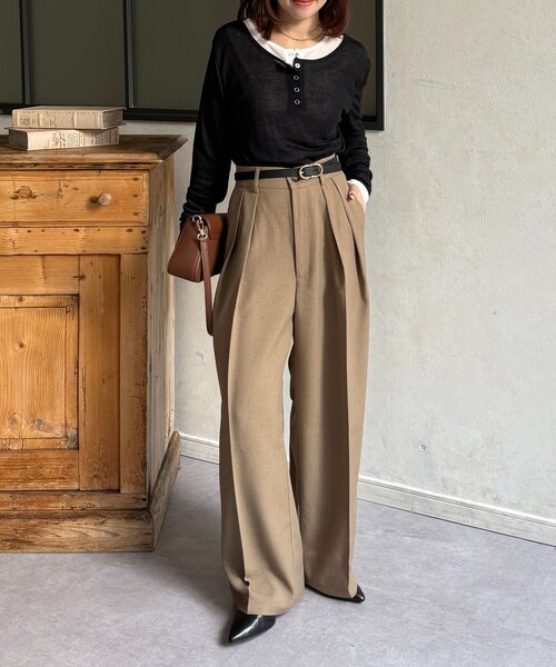 Thevon(ゼボン)の「シアーリブヘンリーネックプルオーバー(Tシャツ/カットソー・レディース・ブラック/カーキ/サックスブルー/オフホワイト/グレー/ピンク/レッド・FREE)」の22枚目の写真