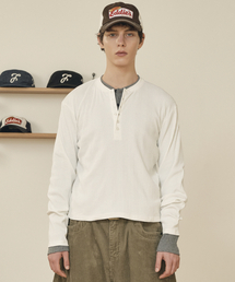 TAKEASY（テイクイージー）の「リブクロップヘンリーネック（ホワイト）（Tシャツ/カットソー）」