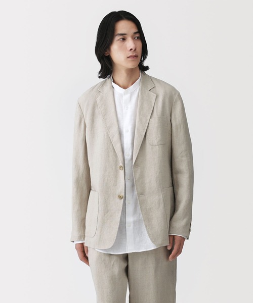 無印良品（ムジルシリョウヒン）の「紳士 リネン洗いざらしジャケット（その他アウター・メンズ・キナリ/ネイビー/ブラック・S/M/L/XL）」の2枚目の写真