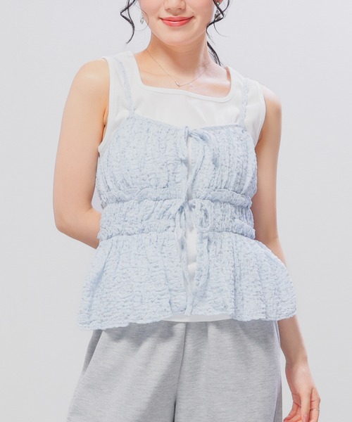 Honeys（ハニーズ）の「リボン付キャミソール（キャミソール・レディース・サックスブルー系/ネイビー系/ホワイト系・L/M/S）」の3枚目の写真