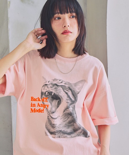 PBLIM(ページボーイリム)の「《UNISEX》シャウトキャットT 猫 / フロントプリント(Tシャツ/カットソー・レディース・オフホワイト/グレー/ブラック/ピンク・FREE)」の4枚目の写真