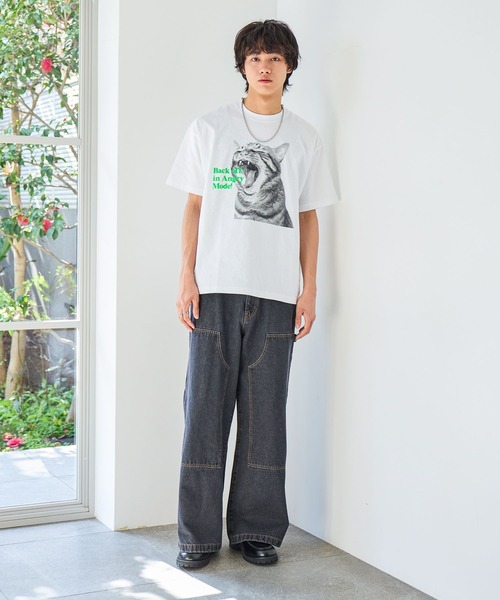 PBLIM（ページボーイリム）の「《UNISEX》シャウトキャットT　猫 / フロントプリント（Tシャツ/カットソー・レディース・オフホワイト/グレー・FREE）」の5枚目の写真
