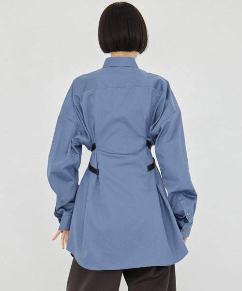 JOHN LAWRENCE SULLIVAN（ジョンローレンスサリバン）の「【JOHN LAWRENCE SULLIVAN/ジョンローレンスサリバン】COTTON SATIN OVERSIZED SHIRT/コットンサテンオーバーサイズシャツ（シャツ/ブラウス・レディース・ホワイト/サックスブルー・S）」の4枚目の写真