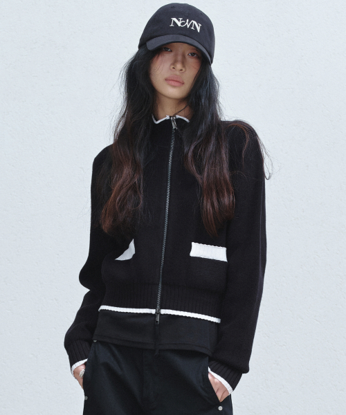 NICK&NICOLE(ニックアンドニコール)の「JAQUARD ZIP UP KNIT CARDIGAN_BLACK(カーディガン/ボレロ・レディース・その他・FREE)」の1枚目の写真