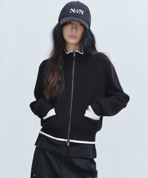 NICK&NICOLE(ニックアンドニコール)の「JAQUARD ZIP UP KNIT CARDIGAN_BLACK(カーディガン/ボレロ・レディース・その他・FREE)」の3枚目の写真