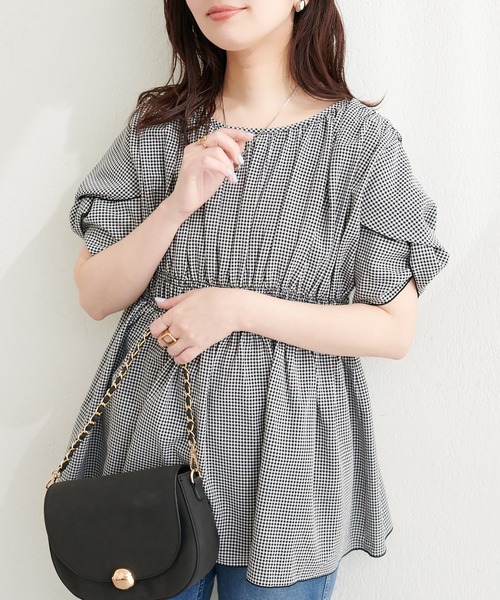 natural couture(ナチュラルクチュール)の「〈osono〉ねじり袖ペプラムチュニック(シャツ/ブラウス・レディース・その他2/その他1/ミント/ブラック/ピンク/オフホワイト/その他4/その他3・FREE)」の7枚目の写真