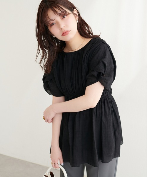 natural couture(ナチュラルクチュール)の「〈osono〉ねじり袖ペプラムチュニック(シャツ/ブラウス・レディース・その他2/その他1/ミント/ブラック/ピンク/オフホワイト/その他4/その他3・FREE)」の18枚目の写真