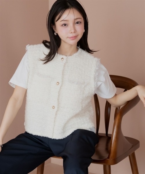 セール】小さいサイズ ツイードベスト 低身長さん・小柄女性（ベスト
