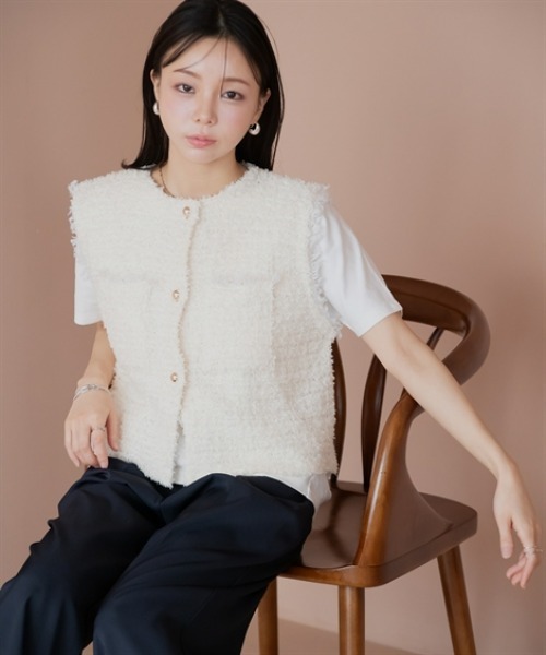 Petitjo(プッチージョ)の「小さいサイズ ツイードベスト 低身長さん・小柄女性(ベスト・レディース・アイボリー/グレー・PS/PM)」の15枚目の写真