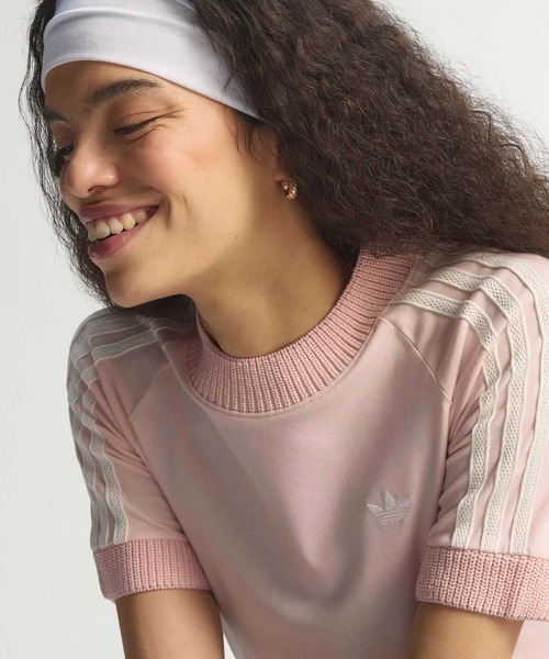 新品★★ピンク★2XL★ジャージ★ニットクロシェカリTシャツ★半袖 adidas（アディダス）の「ニット クロシェ ディテール付き カリ T