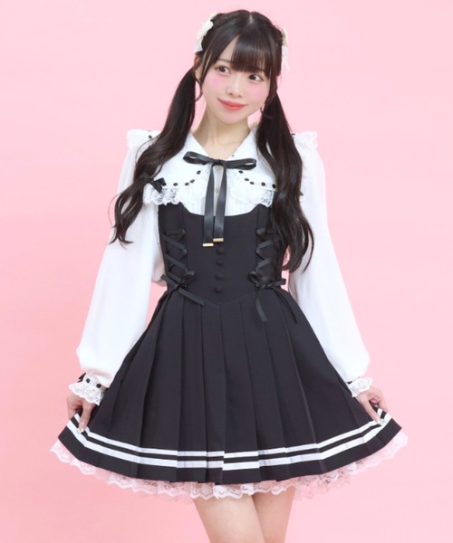 Secret Honey（シークレットハニー）の「プリーツジャンパードレス（スカート・レディース・ブラック/ピンク/グレー・MEDIUM）」の2枚目の写真