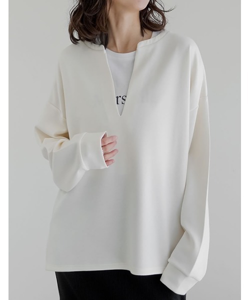 Re:EDIT（リエディ）の「[UVカット][接触冷感][シワになりにくい]マシュマロポンチスキッパートップス（Tシャツ/カットソー・レディース・ブラック/オフホワイト/杢グレー/レッド・MEDIUM/LARGE）」の2枚目の写真