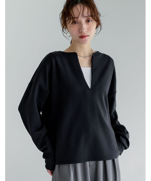 Re:EDIT（リエディ）の「[UVカット][接触冷感][シワになりにくい]マシュマロポンチスキッパートップス（Tシャツ/カットソー・レディース・ブラック/オフホワイト/杢グレー/レッド・MEDIUM/LARGE）」の3枚目の写真