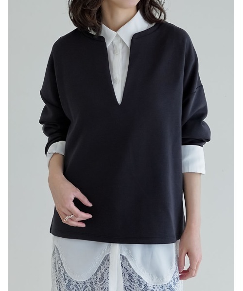 Re:EDIT（リエディ）の「[UVカット][接触冷感][シワになりにくい]マシュマロポンチスキッパートップス（Tシャツ/カットソー・レディース・ブラック/オフホワイト/杢グレー/レッド・MEDIUM/LARGE）」の8枚目の写真