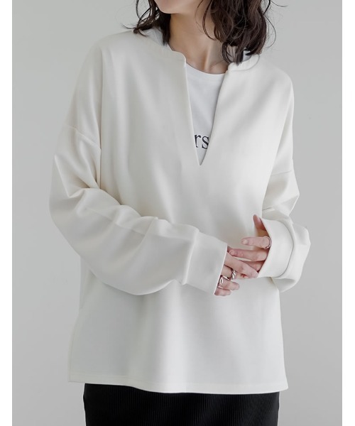 Re:EDIT（リエディ）の「[UVカット][接触冷感][シワになりにくい]マシュマロポンチスキッパートップス（Tシャツ/カットソー・レディース・ブラック/オフホワイト/杢グレー/レッド・MEDIUM/LARGE）」の11枚目の写真