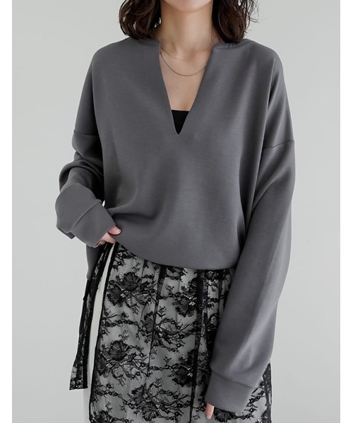 Re:EDIT（リエディ）の「[UVカット][接触冷感][シワになりにくい]マシュマロポンチスキッパートップス（Tシャツ/カットソー・レディース・ブラック/オフホワイト/杢グレー/レッド・MEDIUM/LARGE）」の15枚目の写真