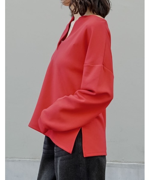 Re:EDIT（リエディ）の「[UVカット][接触冷感][シワになりにくい]マシュマロポンチスキッパートップス（Tシャツ/カットソー・レディース・ブラック/オフホワイト/杢グレー/レッド・MEDIUM/LARGE）」の17枚目の写真