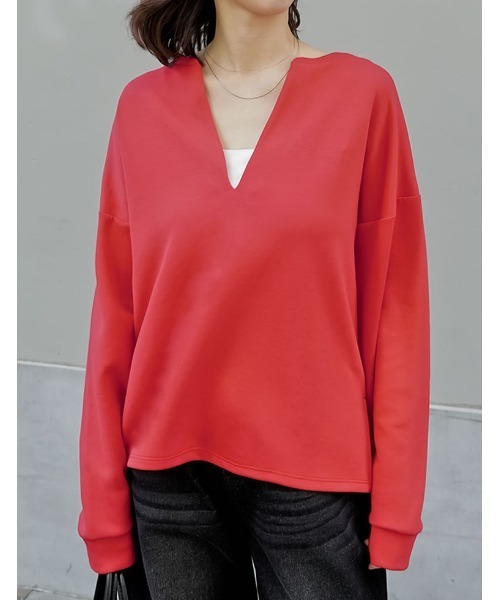 Re:EDIT（リエディ）の「[UVカット][接触冷感][シワになりにくい]マシュマロポンチスキッパートップス（Tシャツ/カットソー・レディース・ブラック/オフホワイト/杢グレー/レッド・MEDIUM/LARGE）」の18枚目の写真