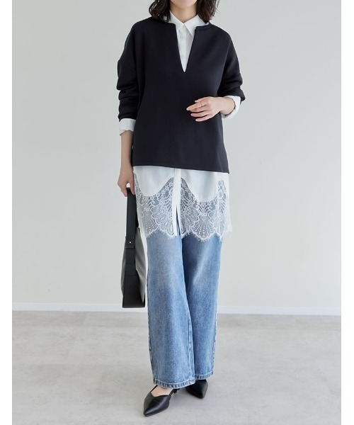 Re:EDIT（リエディ）の「[UVカット][接触冷感][シワになりにくい]マシュマロポンチスキッパートップス（Tシャツ/カットソー・レディース・ブラック/オフホワイト/杢グレー/レッド・MEDIUM/LARGE）」の5枚目の写真