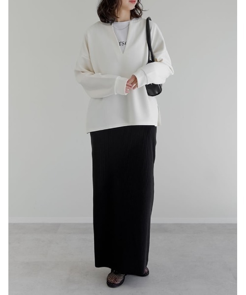 Re:EDIT（リエディ）の「[UVカット][接触冷感][シワになりにくい]マシュマロポンチスキッパートップス（Tシャツ/カットソー・レディース・ブラック/オフホワイト/杢グレー/レッド・MEDIUM/LARGE）」の9枚目の写真
