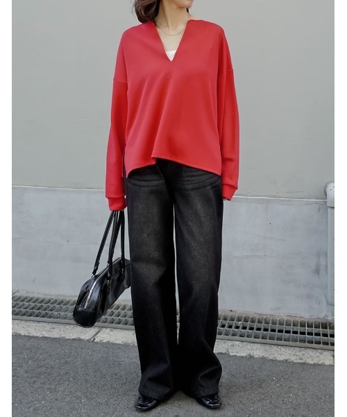 Re:EDIT（リエディ）の「[UVカット][接触冷感][シワになりにくい]マシュマロポンチスキッパートップス（Tシャツ/カットソー・レディース・ブラック/オフホワイト/杢グレー/レッド・MEDIUM/LARGE）」の16枚目の写真