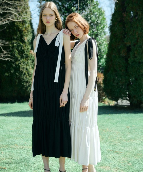 RIBBON SHOULDER CUT DRESS 【公式通販】