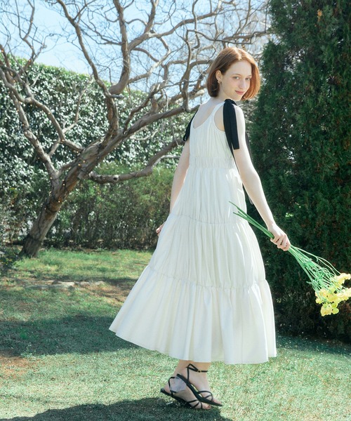 RIBBON SHOULDER CUT DRESS 【公式通販】