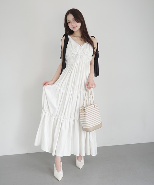 EIMY ISTOIRE(エイミーイストワール)の「RIBBON SHOULDER CUT DRESS(ワンピース・レディース・ホワイト/ライトピンク/ブラック・34/36)」の14枚目の写真