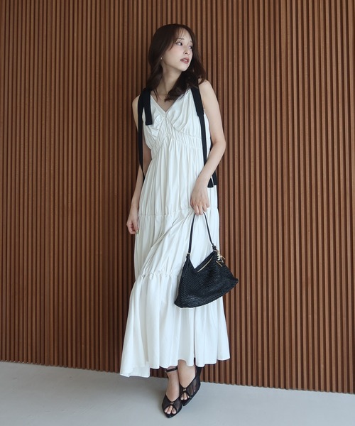 EIMY ISTOIRE（エイミーイストワール）の「RIBBON SHOULDER CUT DRESS（ワンピース・レディース・ホワイト/ライトピンク/ブラック・34/36）」の21枚目の写真