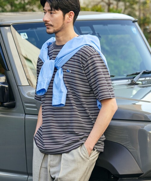 LACOSTE（ラコステ）の「【SHIPS別注】LACOSTE: マイクロ ボーダー Tシャツ（Tシャツ/カットソー・メンズ・ブラウン/ネイビー/ダークグレー・5/4/3/2）」の9枚目の写真