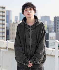 Spielio】Vintage like switch design double zip hoodie
