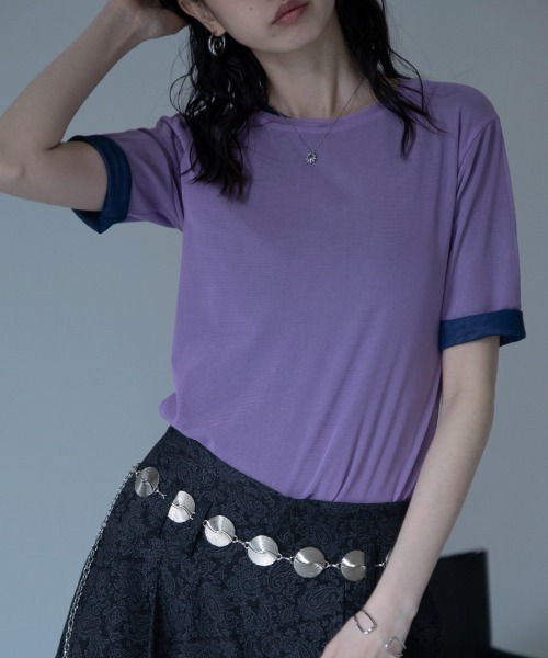 VACANCY(ヴァカンシー)の「ハーフスリーブクルーシアートップス(Tシャツ/カットソー・レディース・ブラック/ライトブルー/グリーン/ネイビー/パープル・FREE)」の5枚目の写真