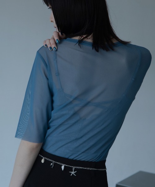 VACANCY(ヴァカンシー)の「ハーフスリーブクルーシアートップス(Tシャツ/カットソー・レディース・ブラック/ライトブルー/グリーン/ネイビー/パープル・FREE)」の4枚目の写真